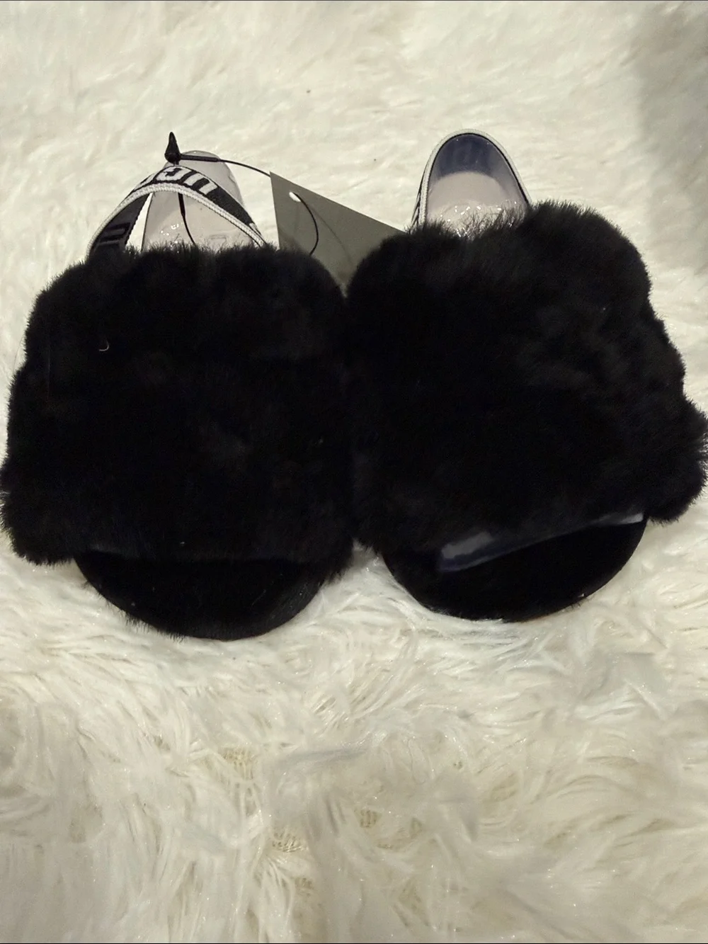 UGG Black Faux Fur Slide Slippers for Women